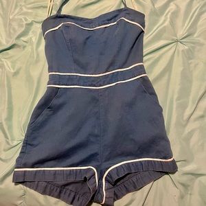 Blue & White Strapless Romper - Size M
